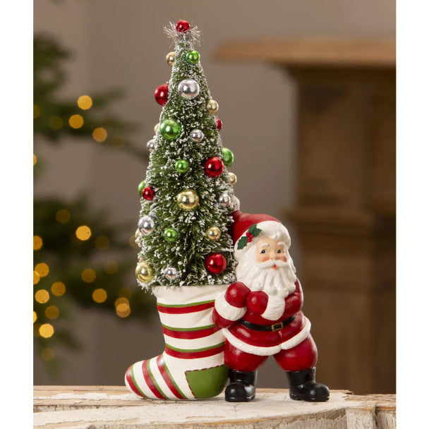 Papai Noel Retrô Puxando Árvore de Natal